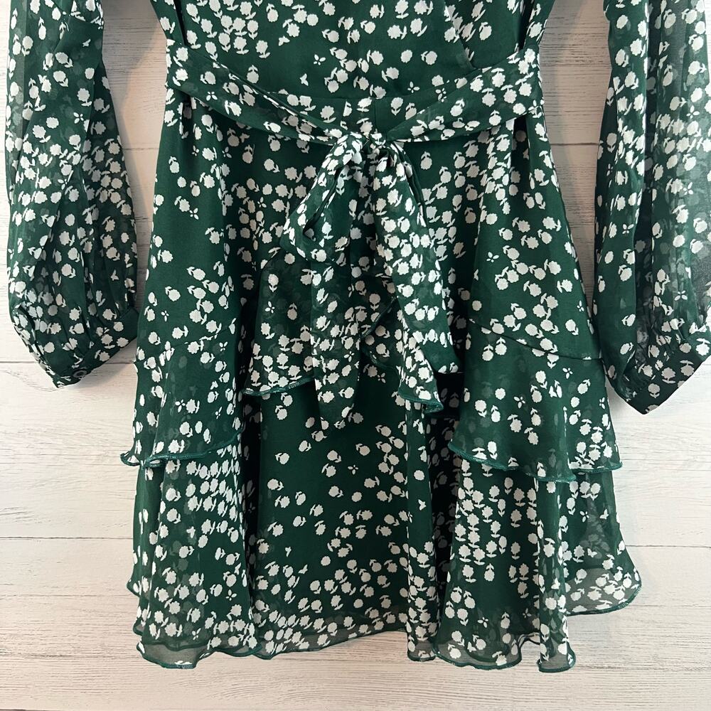 Allison New York Green White Floral Print Faux Wrap Dress Size S - Picture 4 of 10